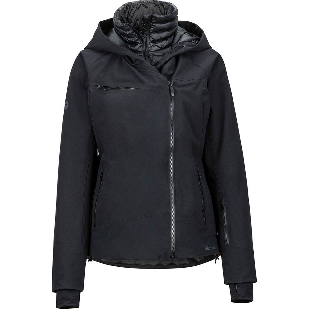 Marmot Women’s Moritz Hooded Insulated Ski Jacket Black Double Zipper S